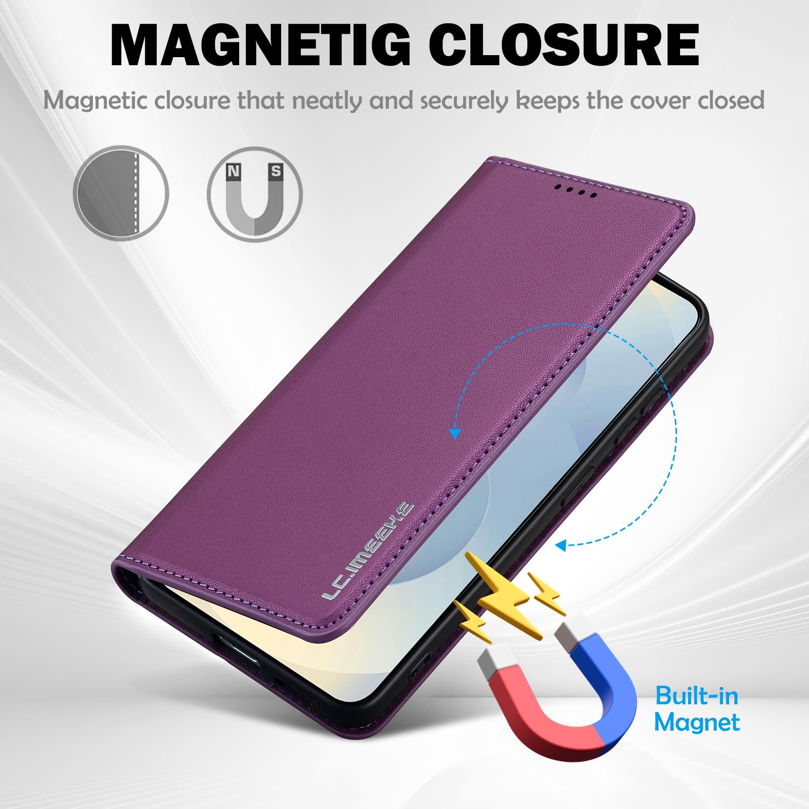 Custodia a portafoglio per Samsung Galaxy s26 plus, in pelle PU, chiusura magnetica, con supporto per carte di credito, supporto antiurto per Samsung s26 plus (Viola)