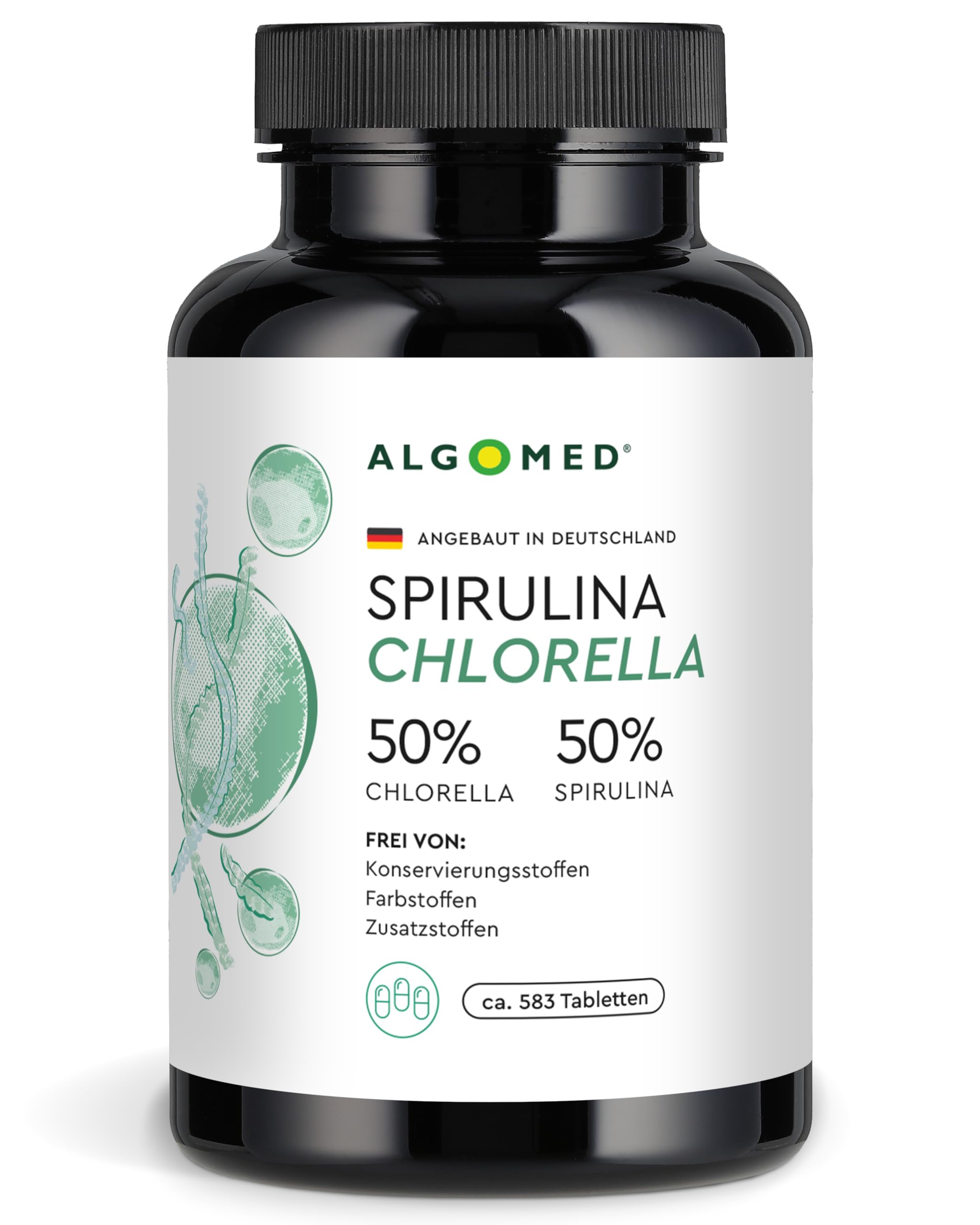 Spirulina Chlorella Tabletten aus Deutschland - ca. 583 Premium Presslinge - 100% rein, ohne Zusätze - laborgeprüft, kontrolliert & vegan - (1 x 175 g)