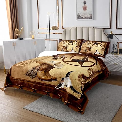 Miniatura 3 de Feelyou Colcha de vaquero occidental, tamaño King, diseño rústico de Texas Star con botas de vaquero, colcha acolchada para niños pequeños, diseño