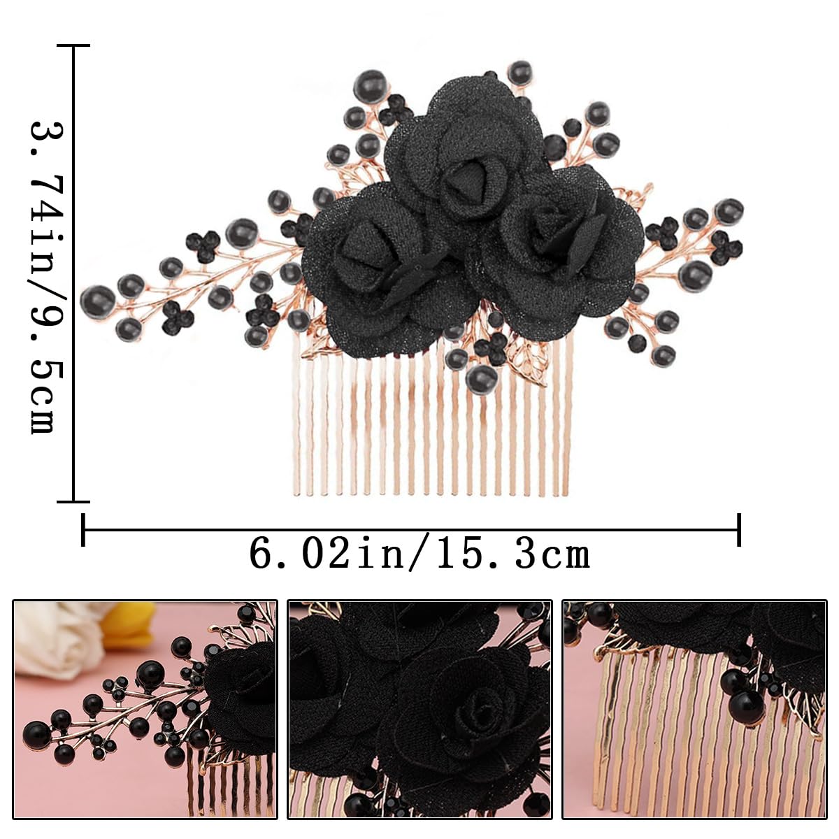 Amazon.com : 2 PCS Flower Hair Comb Black Bridal Wedding  display picture 1