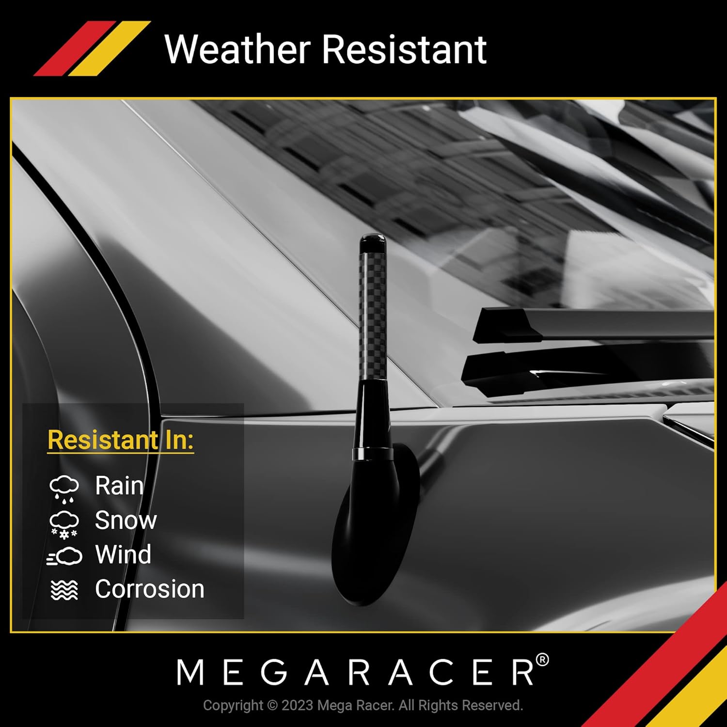 Mega Racer 3" 76 mm Carbon Fiber Polished Finish Black Short Automotive Antenna with Internal Copper Coil AM FM Compatible for Car and Truck Vehicle, 1 Piece