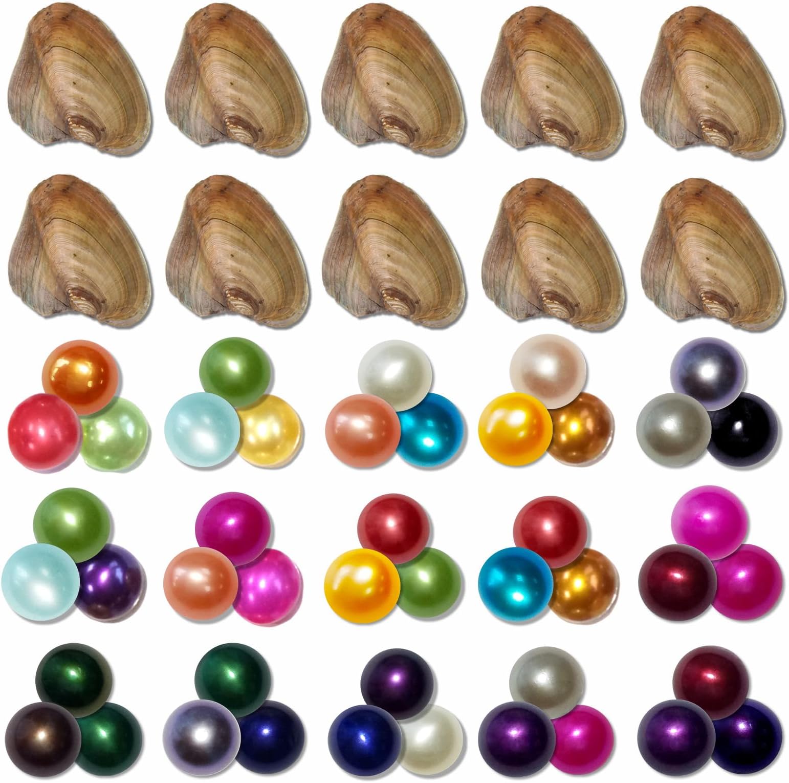 10PC Freshwater Pearl Oyster Love Wish Pearl Oyster with Round Pearl Inside Meaningful Color Cultured Oyster Pearls Beads for Jewelry Making Crafts Gifts(5.5-7.5mm Pearls, 30 Pearls/Lot, 10 Oysters)