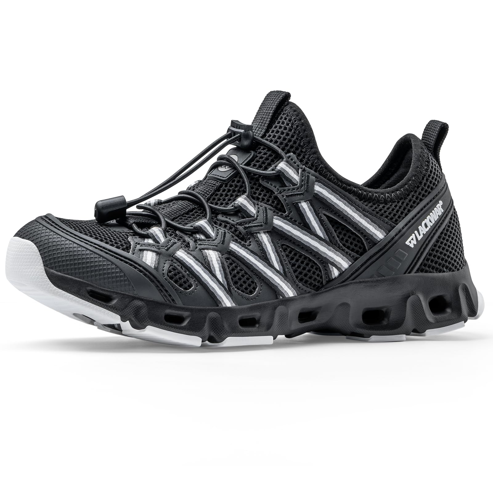 Men's Quick-Dry Water Shoes for Hiking Fishing Lightweight Water Sneakers with Non-Slip Sole Drainage Holes Breathable Mesh Zero Drop Mens Water Shoes for River(Black 6)