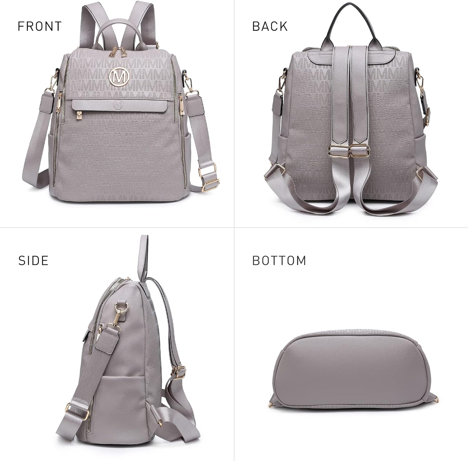 MKP COLLECTION Women Fashion Backpack Purse PU Leather Convertible Medium Ladies Rucksack Travel Shoulder Bags Handbag 2Pcs (Grey) - Image 5