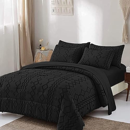 Juego de edredón bohemio tamaño King, cama copetuda beige en una bolsa de 7 piezas con edredones y sábanas, juego de ropa de cama de microfibra