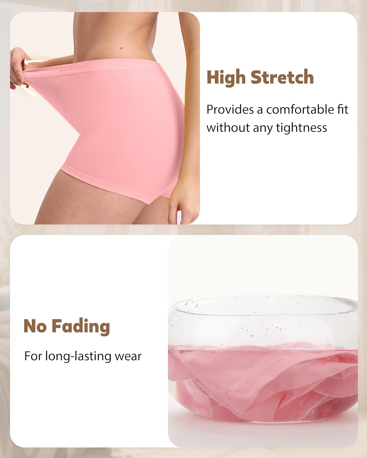 BAMBOO COOL Seamless Boyshort Underwear for Women Mid Waist Stretchy Panties Moisture Wicking Boxer Briefs 5 Pack - Image 6