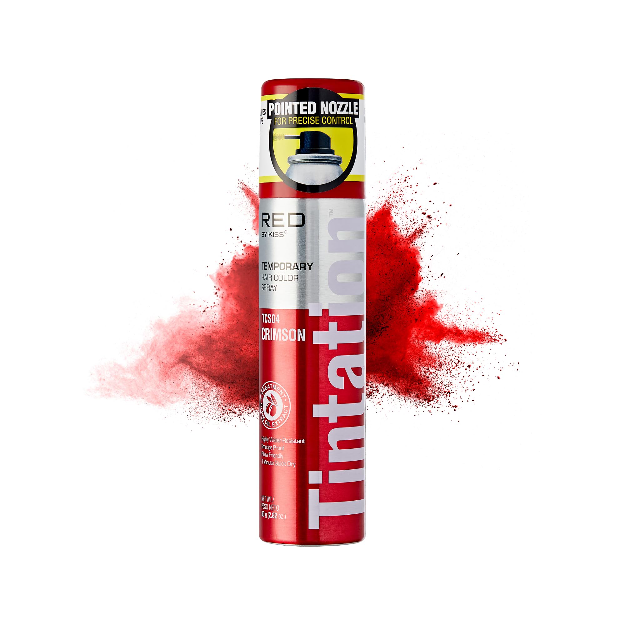 Red by Kiss Tintation Temporary Hair Color Spray 2.82oz, Quick-Dry & Smudge-Proof, Vivid Color Washable Hair Dye, Styling Spray Cosplay Halloween Birthday Party Festival (Crimson)