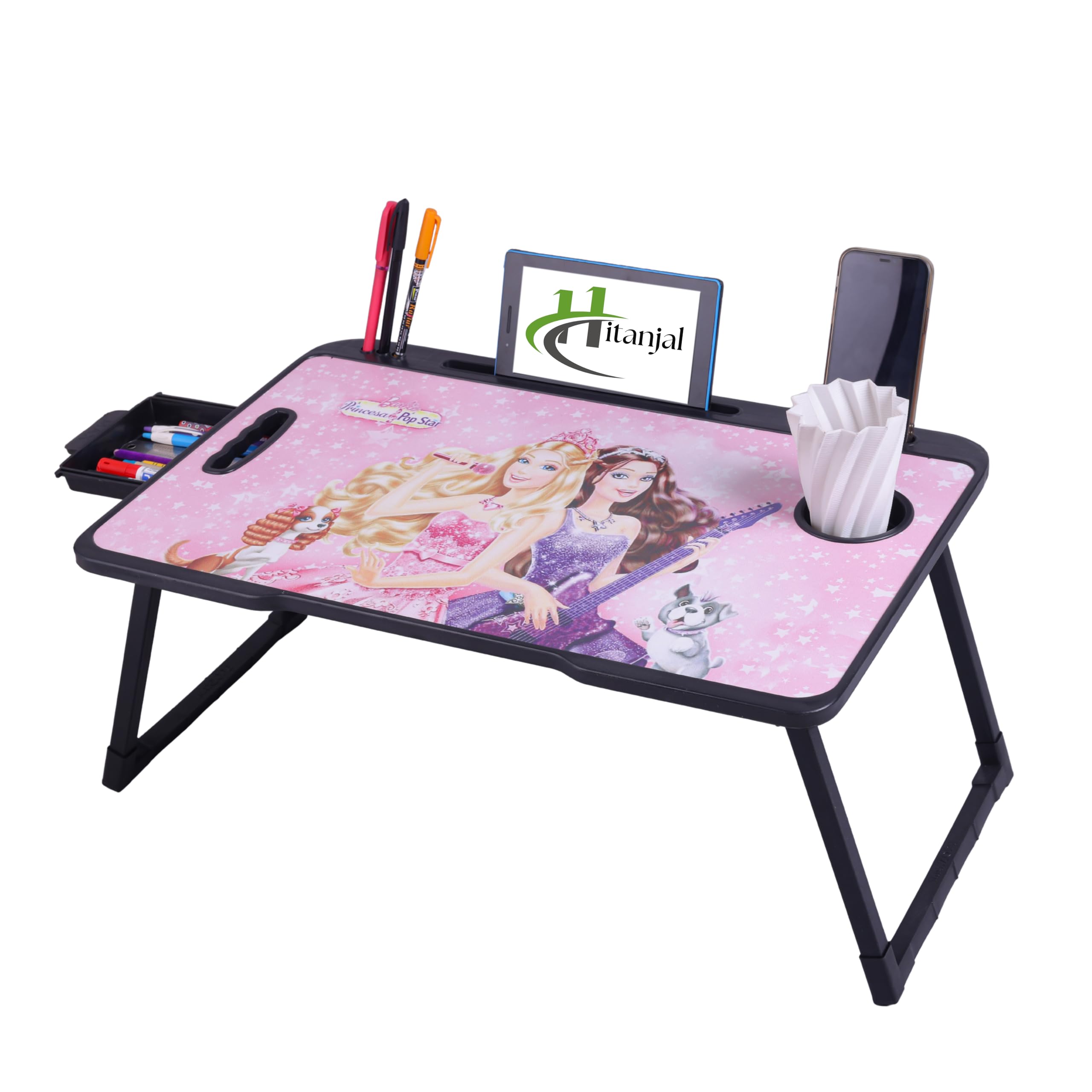 DIVIJA STORE Foldable Wooden Mini Laptop Table for Bed, Study Table with Drawer, Tablet/Mobile Holder for Kids & Adults (Barbee), 59 cm, 8 cm 4