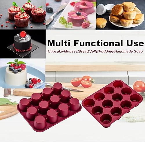 Miniatura 7 de Nalchios Molde de silicona para magdalenas, 12 tazas de chocolate profundo, moldes de silicona antiadherentes, sin BPA, aptos para lavavajillas y