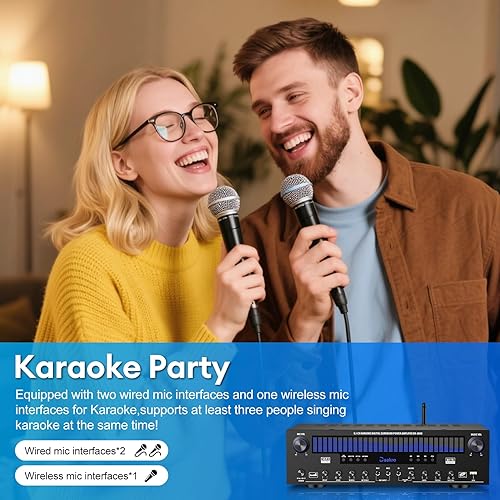 Miniatura 9 de Receptores estéreo amplificador de audio para el hogar con pantalla DSP, 300 W de potencia nominal 5.1 canales receptor Bluetooth, amplificador