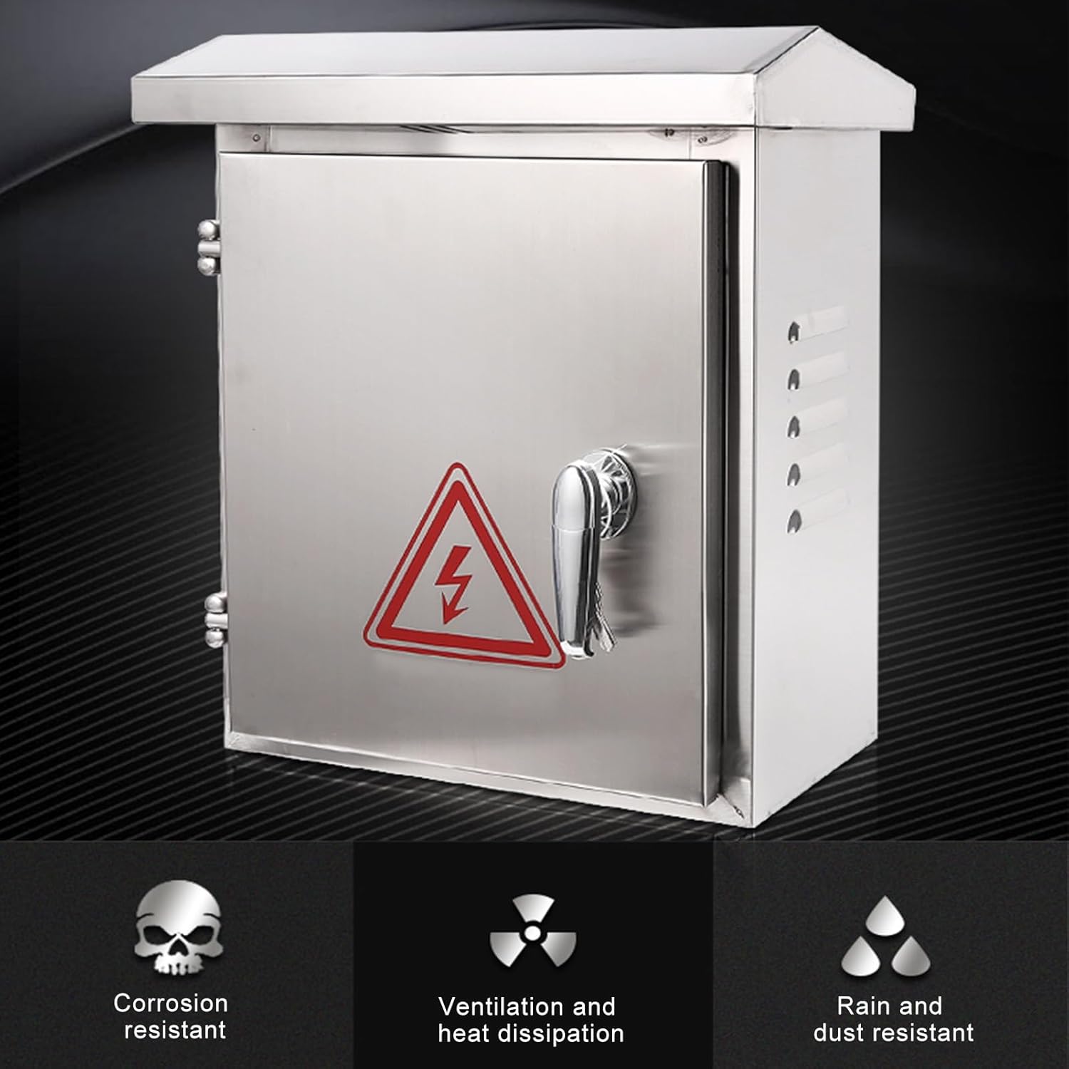 304 Stainless Steel Outdoor Electrical Box, Waterproof & Dustproof Enclosure with Ventilation Holes, Corrosion-Resistant Mounting Plate (25x16x30cm)