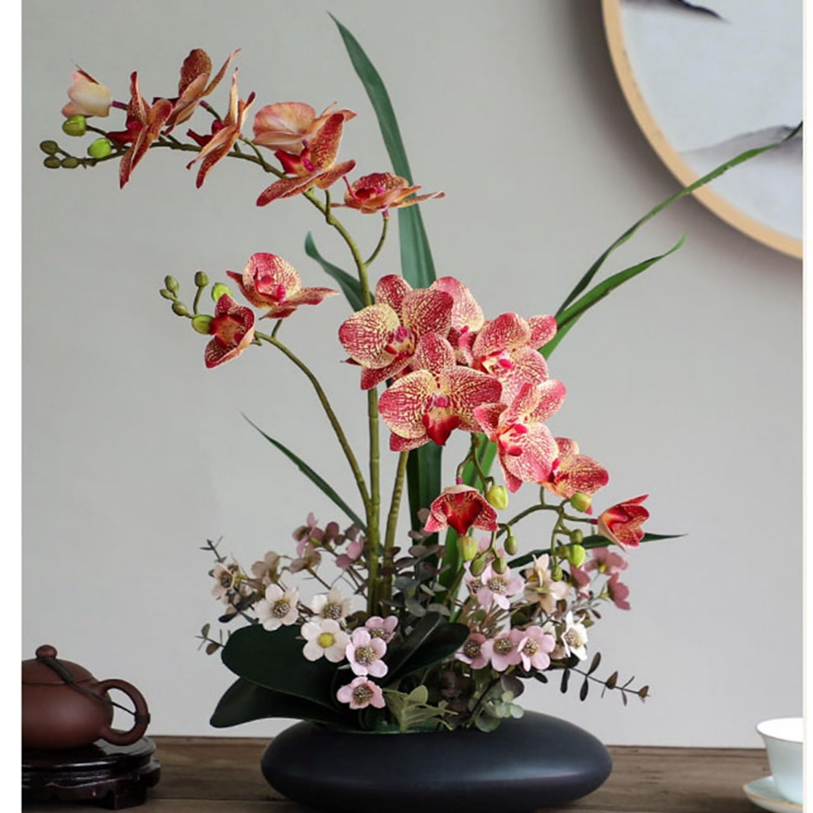 ⑨ 造花アレンジメント 白色胡蝶蘭花束 アートフラワー花器入インテリア