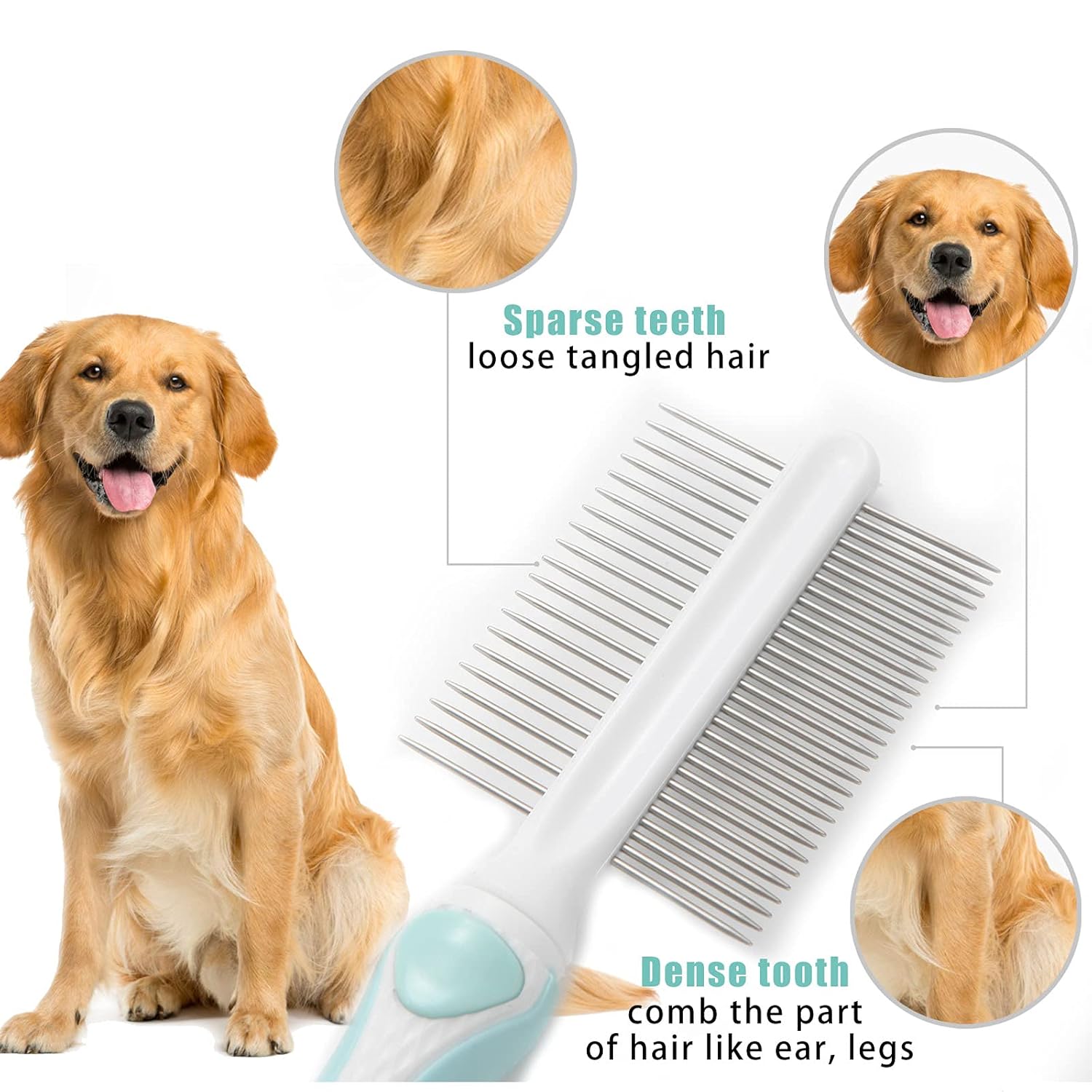 Dog Gromming Comb for Removing Tangles and Knots Double Sided Pet Steel Comb for Long and Short hair Dog comb Cat Comb with Stainless Steel Round Teeth Pet metal Comb : Pet Supplies
