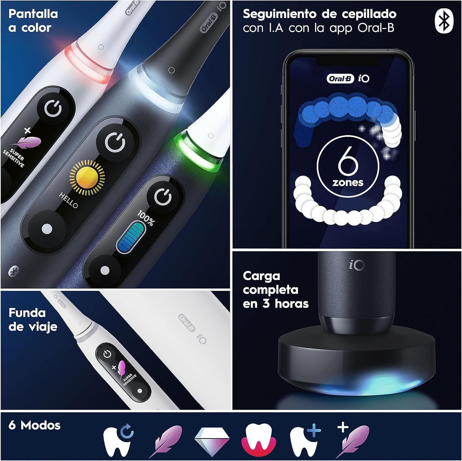 Oral-B iO 8N Cepillo de Dientes Eléctrico con 2 Cabezales y 1 Estuche de Viaje, Diseñado por Braun, Regalos Orginales - Blanco