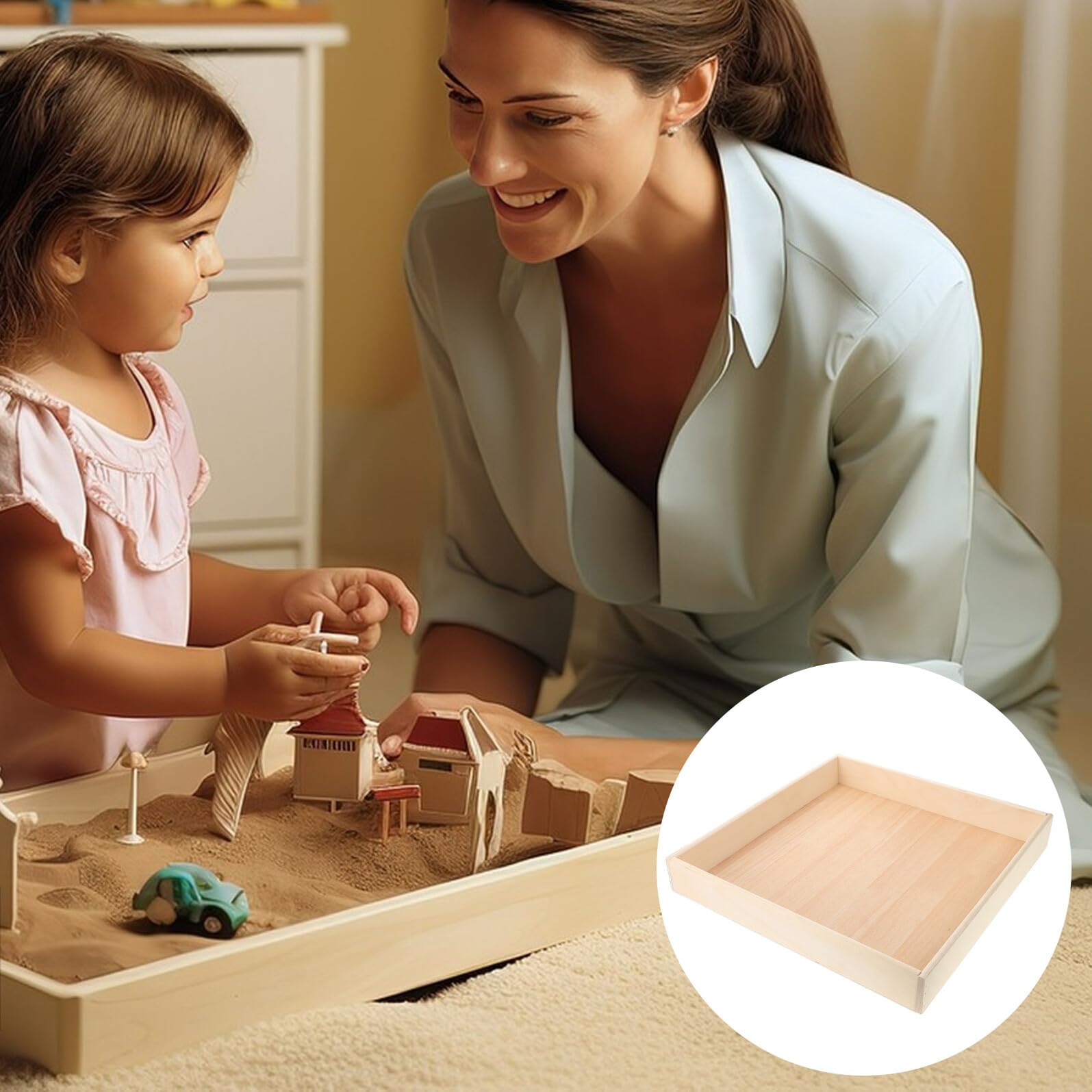 Bandeja de Arena Pequeña de Madera para Niños, Uso Interior, Diseño Seguro y Atractivo, Adecuado como Juguete para Áreas de Juego