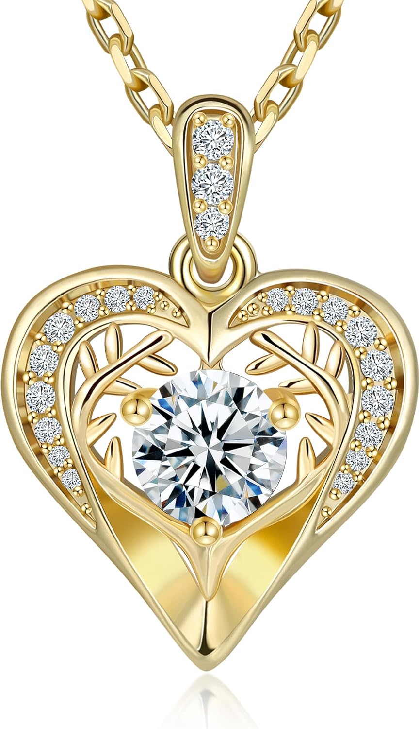 Valentine's Day Gift Necklaces for Women,Moissanite Heart Pendant,Birthday Anniversary Jewelry for Wife, Mom, and Her, Silver Plated, 18" + 2" Adjustable Chain