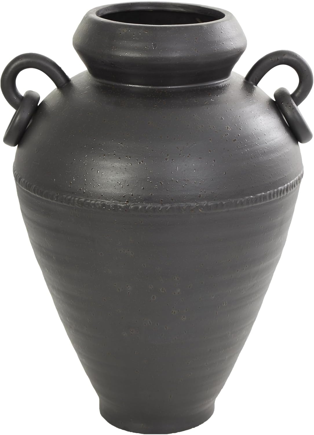 Deco 79 Ceramic Decorative Vase Amphora Centerpiece Vase with Speckled Texture and Ring Handles, Flower Vase for Home Decoration 10" x 11" x 15", Black