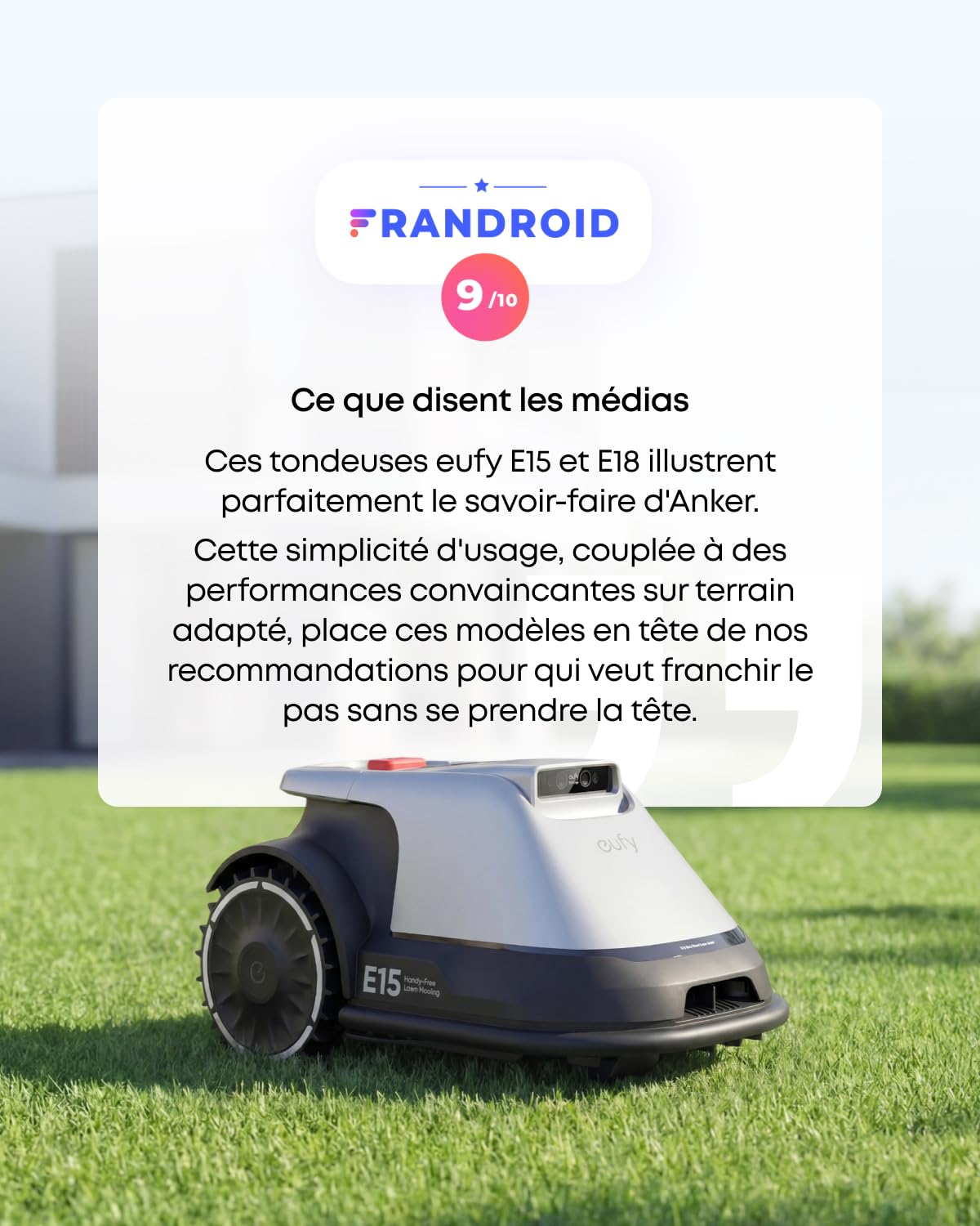 eufy E15 Robot Tondeuse sans Fil périphérique ni RTK — vue 3