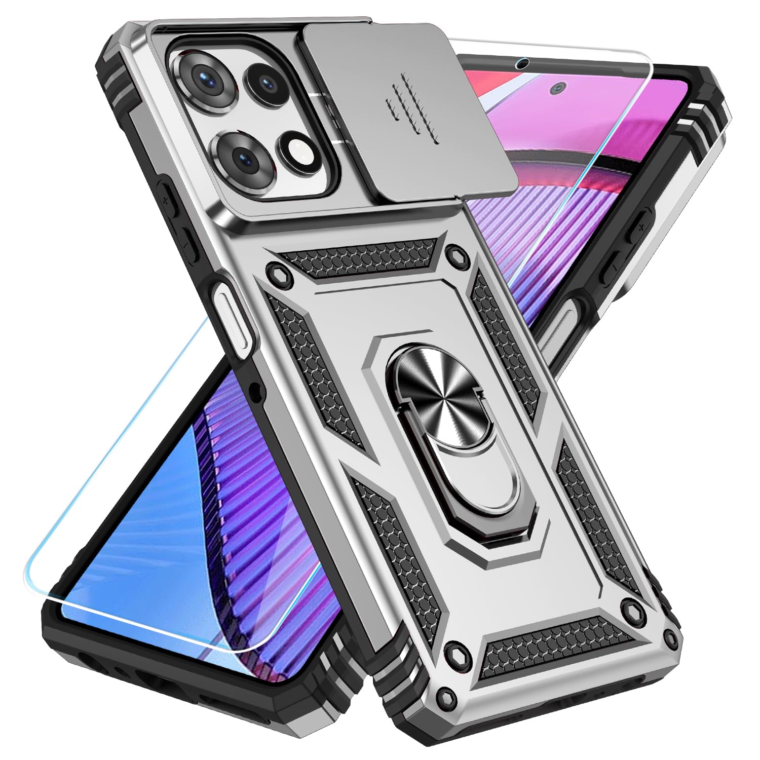 SunStory Phone Case for Motorola Moto G Power 5G 2025/Moto G Play 5G 2025 Case with HD Screen Protector & Slide Camera Cover & Kickstand, [