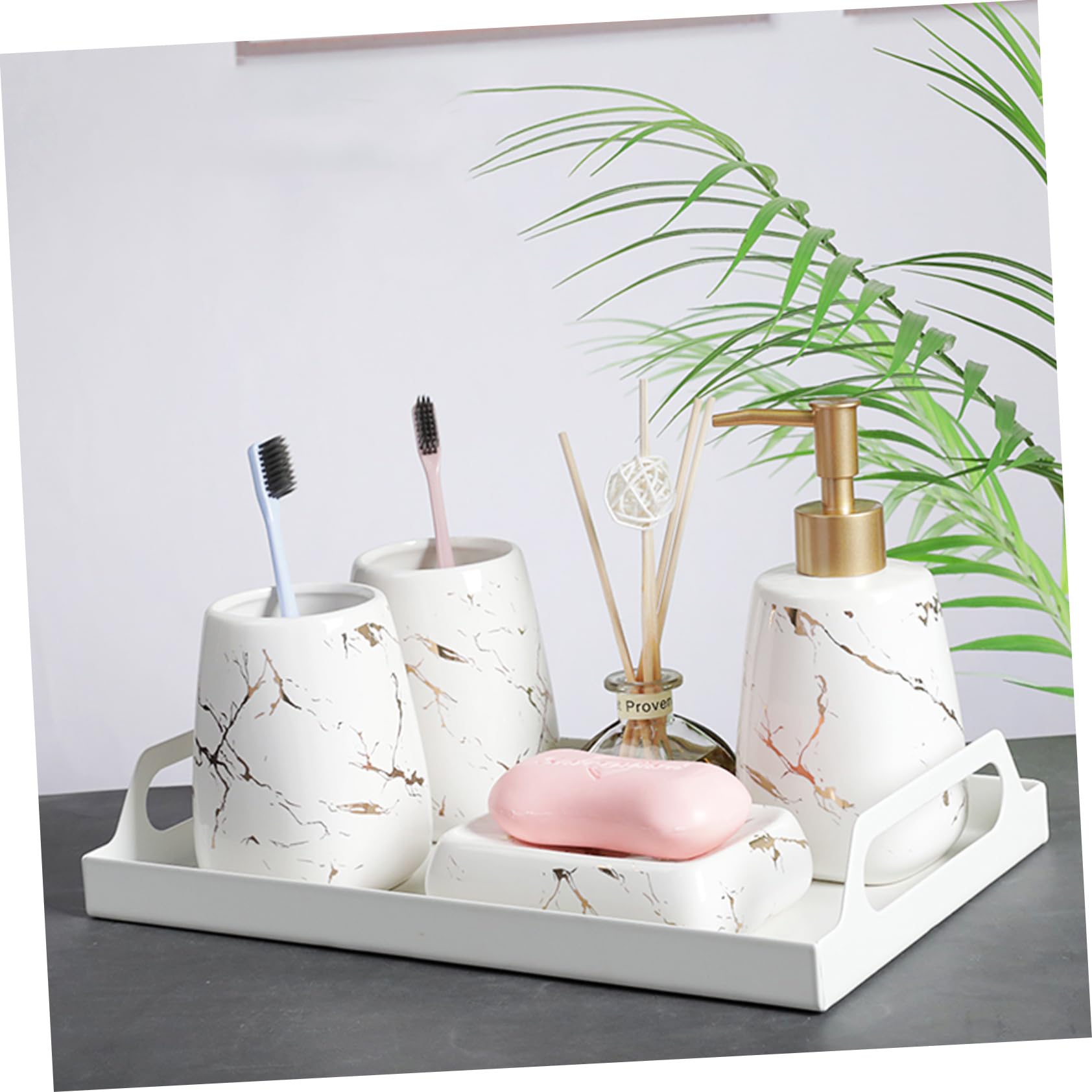 Ensemble de Salle de Bain 3 Pièces en Céramique Blanche, Style Marbre