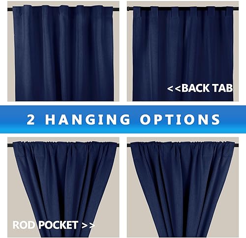 Miniatura 4 de Cortinas opacas de lino azul 100% para dormitorio, cortinas opacas de 84 pulgadas de largo, juego de 2 paneles de cortinas para sala de estar,