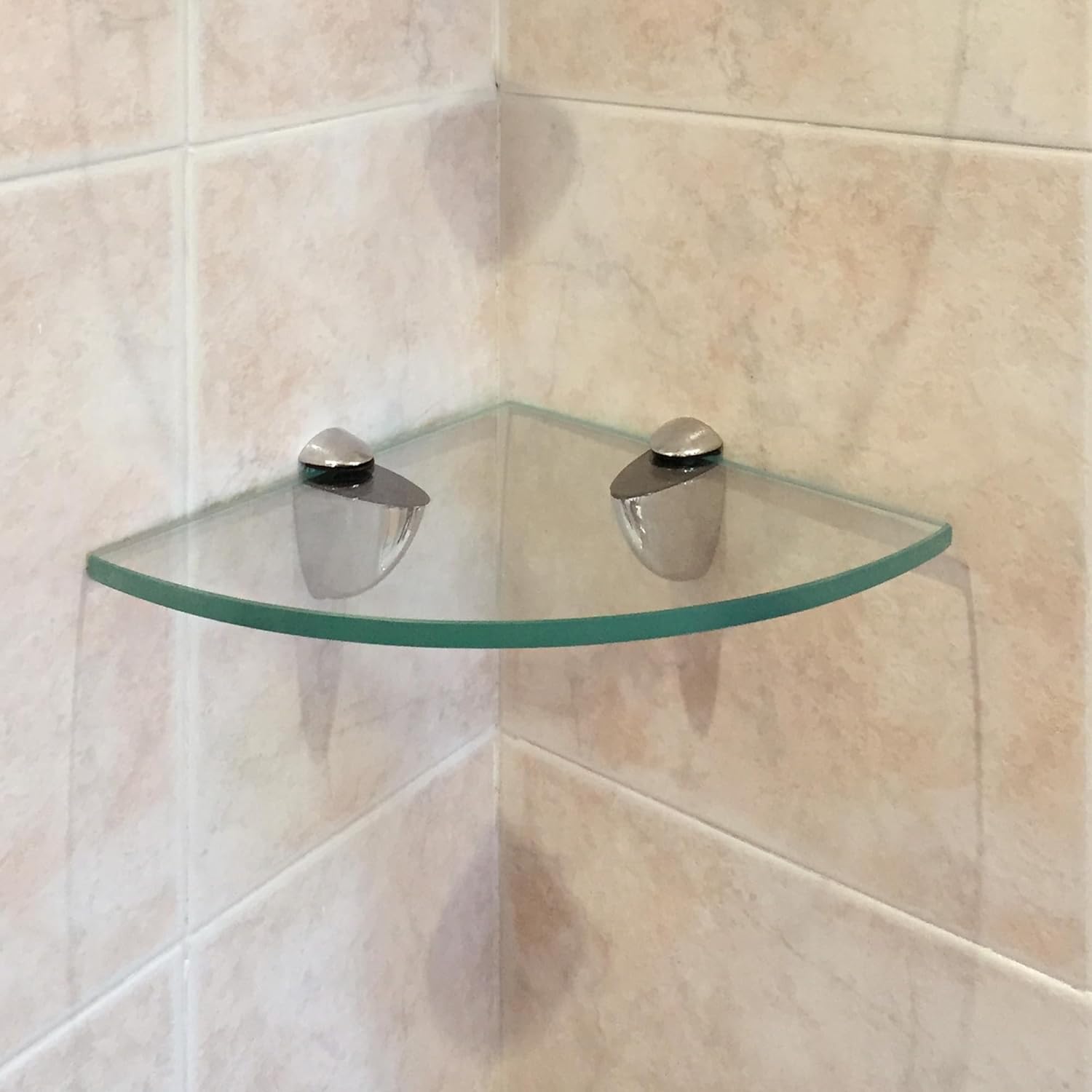 Dulles Glass 16" x 16" Quarter Round Floating Glass Shelf - Shelf Only - Tempered - 3/8" Thick - Flat Polished Glass