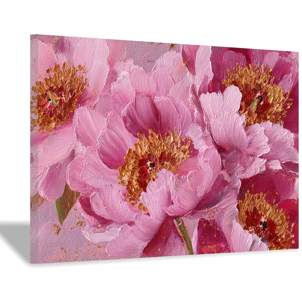 Xeniou Multicolor Flower Wall Art Canvas Gold Leaf Peony Art Canvas Wall Art, For Bedroom Office Home Decorations(Multicolor)-60X90cm Framed