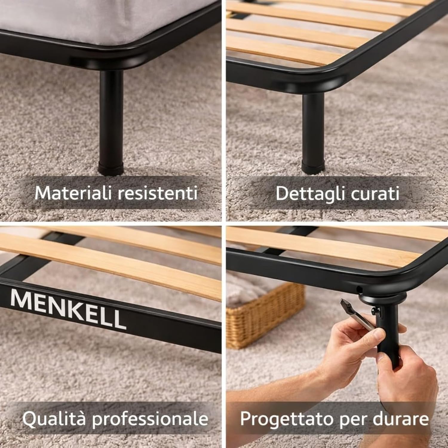Rete Una Piazza e Mezza 120x190 Ortopedica - con Piedi Antiscivolo 26cm - Rinforzata, con Telaio in Ferro - Per Tutti i Tipi di Materassi, Supporta Fino a 200kg (1 Piazza e 1/2)