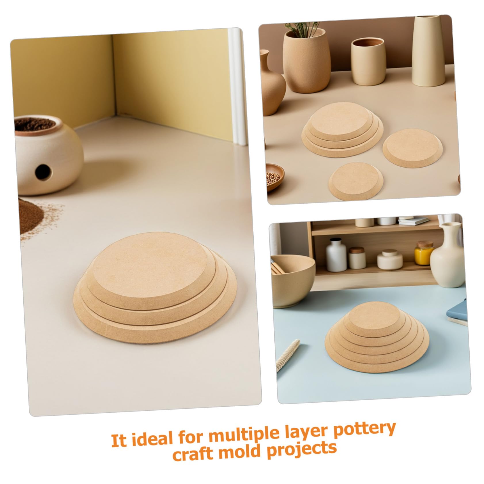 Moules à Poterie Ronds en Bois 5 Pièces pour Modelage Argile Empilables Démoulage Facilité Loisirs Créatifs Céramique Artistique Artisanat
