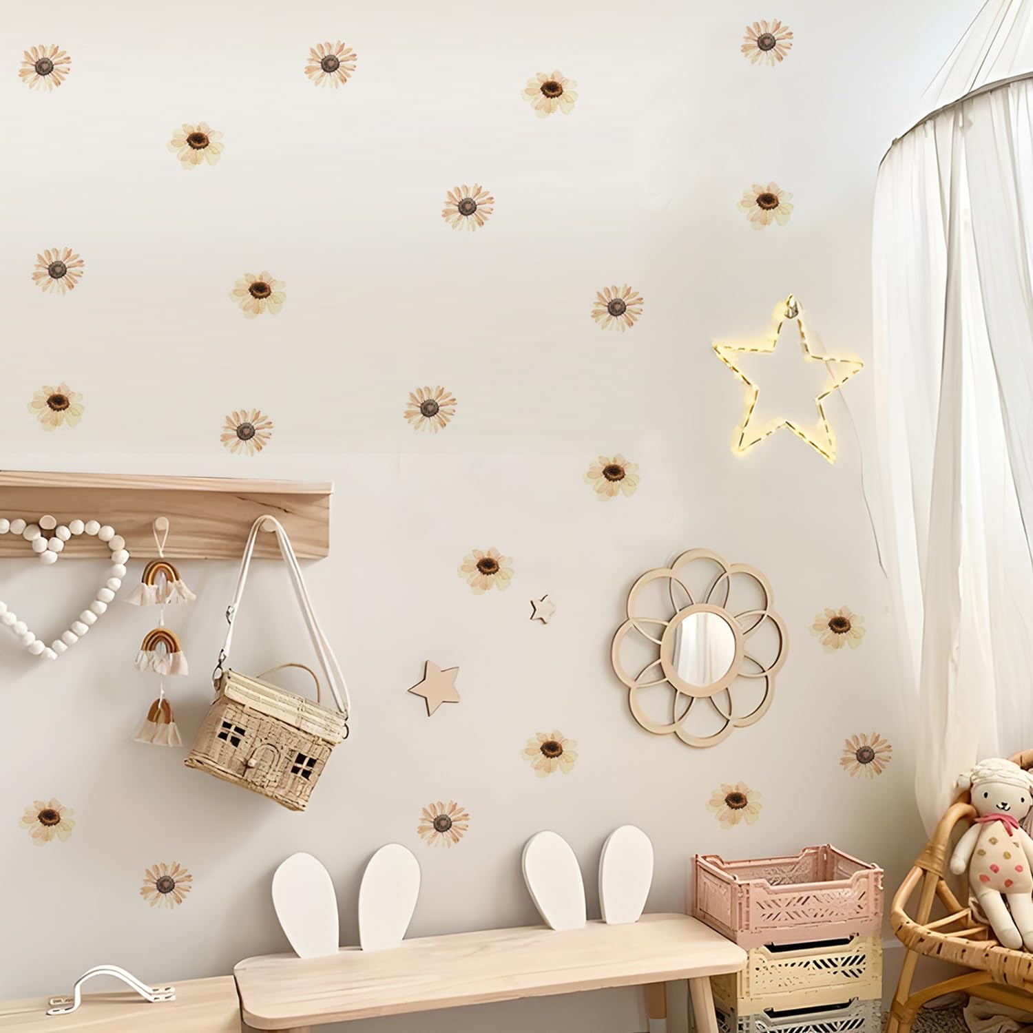 Alwayspon Watercolor Yelllow Daisies Art Wall Decals, Peel and Stick Wall Stickers for Living Nursery Room Bedroom Wall Decor
