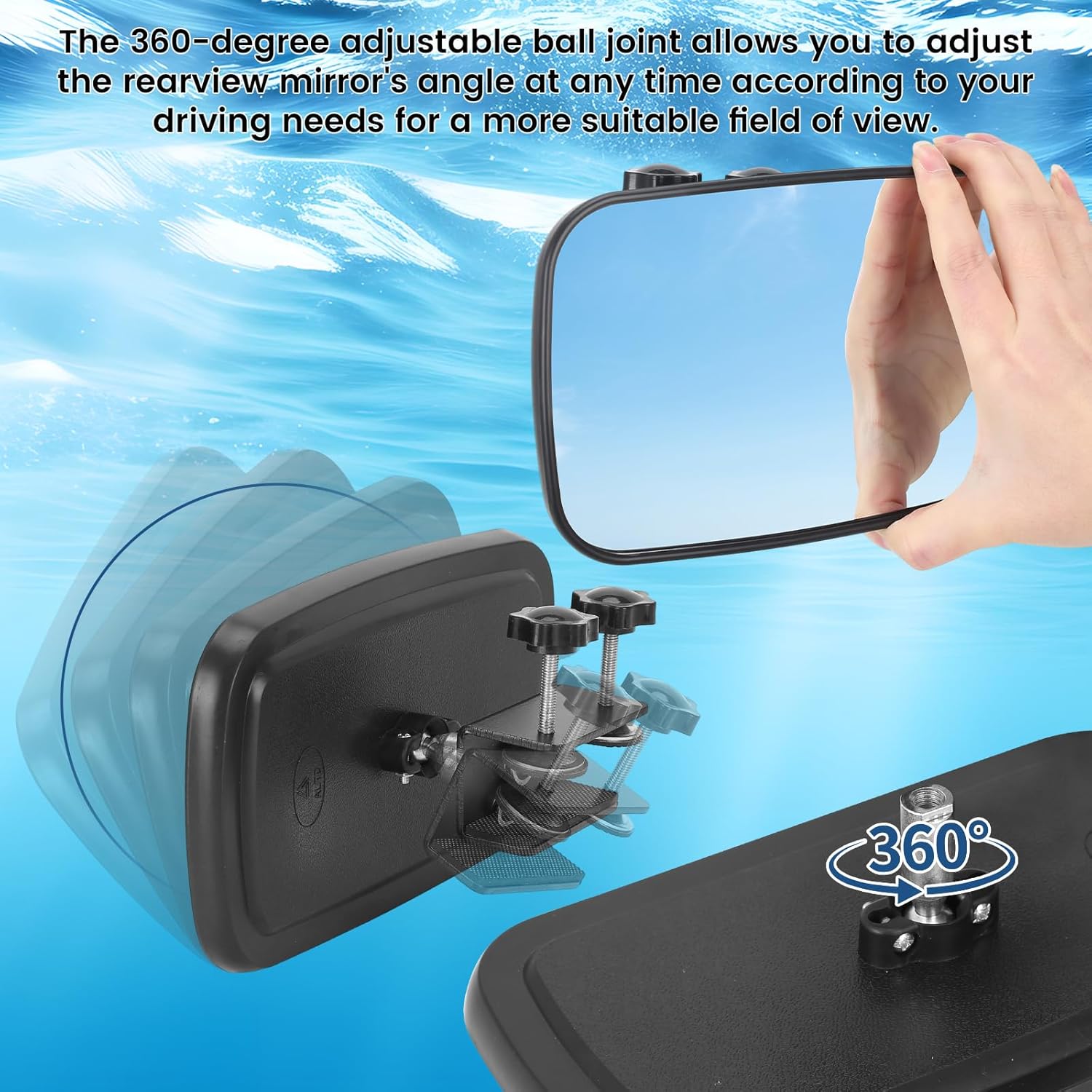 Marine Rear View Mirror Universal Wide-angle Scratch-Resistant Boat Mirror Fit for Pontoon Boat Floating Bridge Boat Sports Crew Surfing (Boat Mirror-C-Clamp)