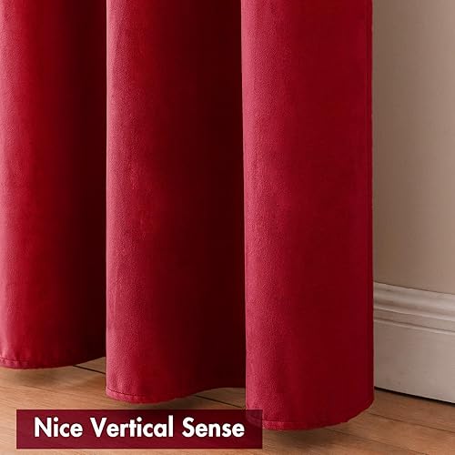 Vista 7 de MIULEE Christmas Red Velvet Curtains Thermal Insulated Blackout Curtain Drapes for Bedroom Living Room Darkening 84 Inches Long Curtains Panels Rod