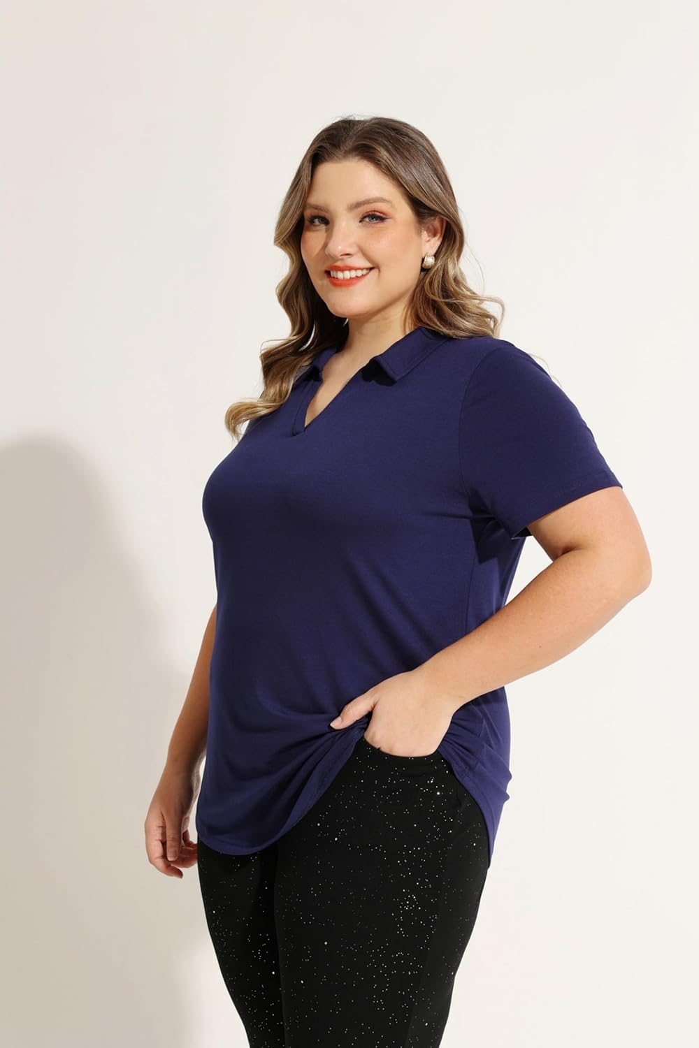 TIYOMI Plus Size Collared Polo Shirts Summer Short Sleeve V Neck Business Tops for Women XL-5XL - Image 3