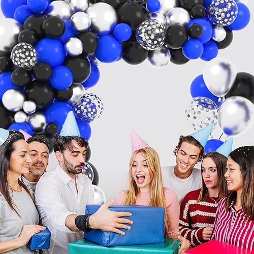 Miniatura 6 de Juego de globos de color azul real, negro y plateado metálico, 122 unidades, guirnalda de arco de globos azul real y negro para videojuegos
