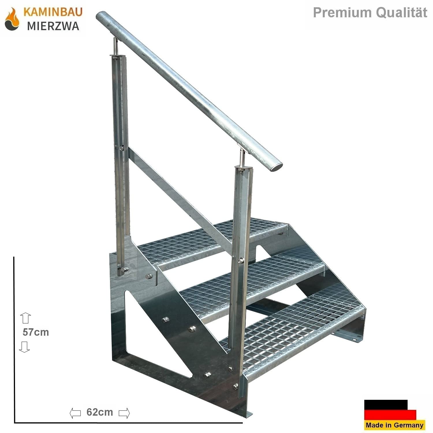 Scale con griglia in acciaio Premium 3 Gradini Scala autoportante Completamente zincata con ringhiera a sinistra - Dimensioni (L x L x H) 63cm x 100cm x 57cm