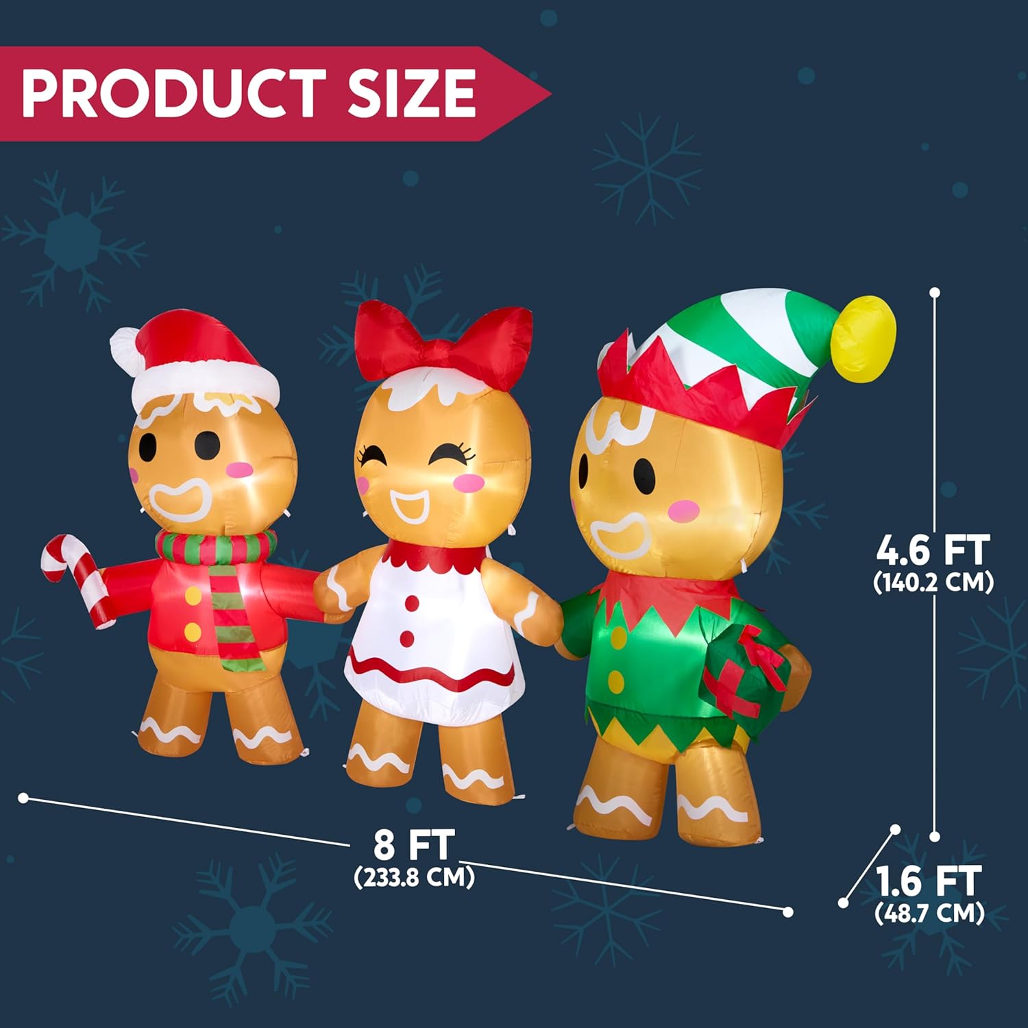 Joiedomi Christmas Inflatable Gingerbread Decoration, Christmas Blow Ups Three Gingerbread Men Yard Decoration with Build-in LEDs, Cute Xmas Gingerbread Inflatable for Outdoor Yard Garden Lawn Decor