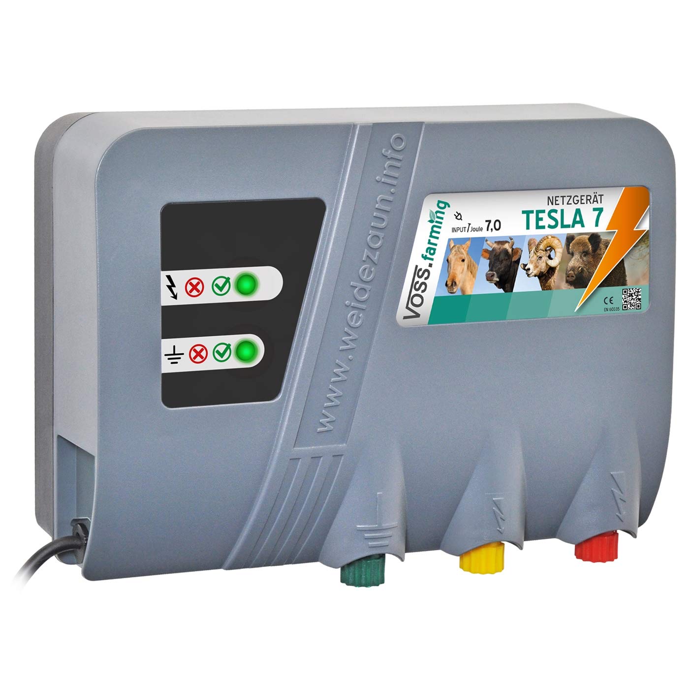 VOSS.farming Weidezaungerät Tesla 7-230V - Extra Power : 230V, 7 Joule, 10.000 Volt - für Lange Zäune, starker Bewuchs, sehr schlagstark