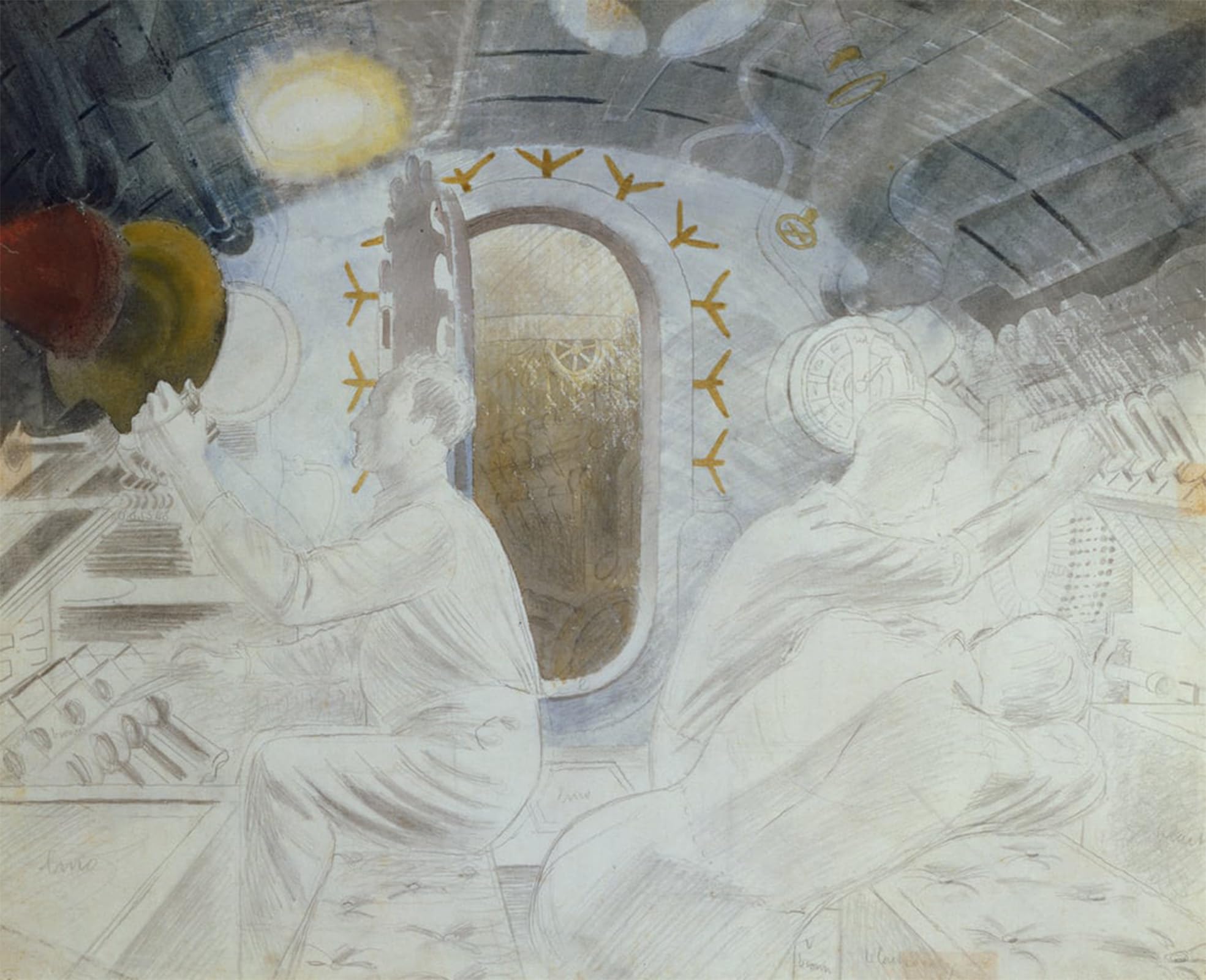 POSTERIIk Famous Modern Artwork Art Mural Working Controls When Submerged by Eric Ravilious Oil Paintings Pictures for Home Decor 60x90cm