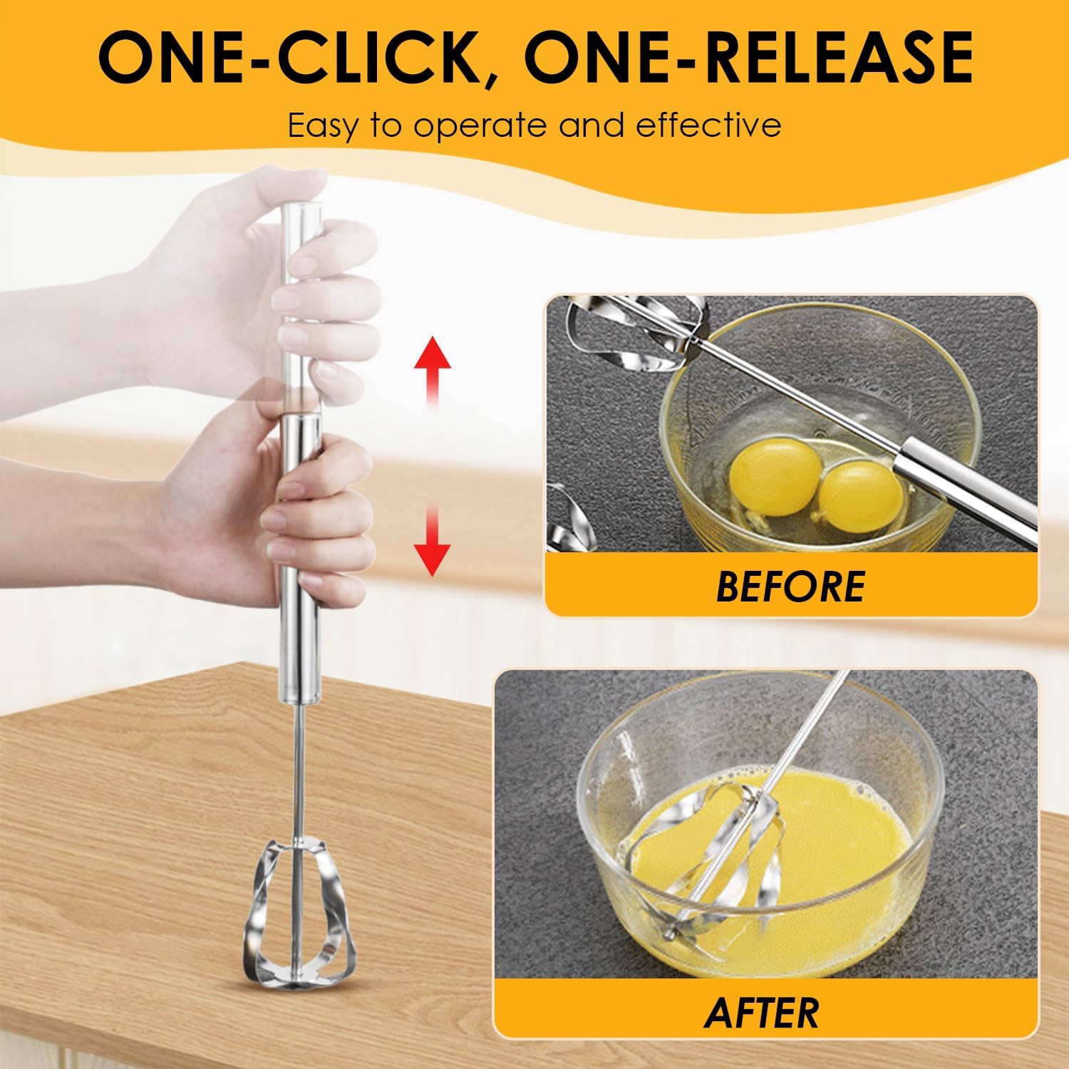 2026 New Stainless Steel Semi-Automatic Whisk, Wider Whisk Head Hand Push Rotary, Multi-Functional Hand Push Mixer, Blender for Cooking Kitchen Home Egg Milk (Upgrade 3pcs)