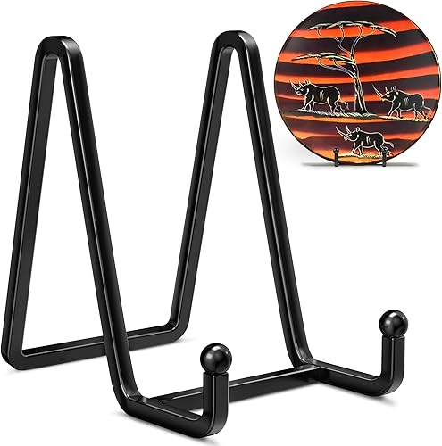 Paquete de 4 soportes de placa para exhibición, soporte de placa de alambre cuadrado de metal de 4.5 pulgadas + soporte de soporte de soporte para