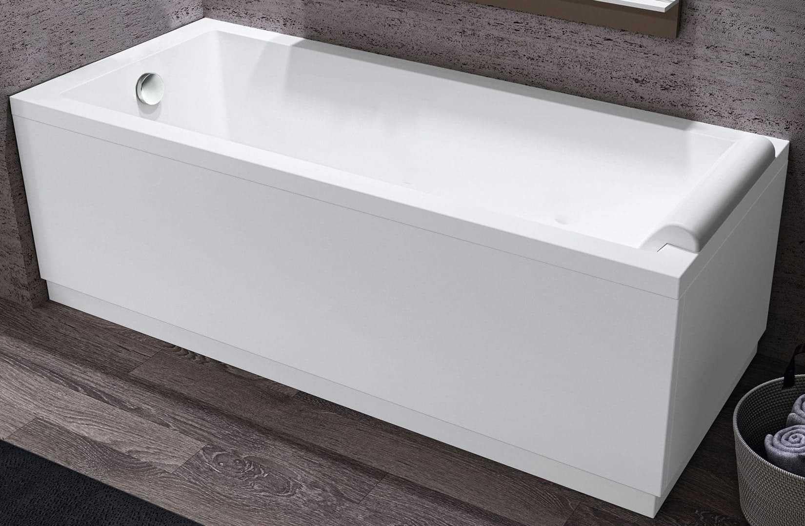 Novellini Calos Standardowa rama 170x70 H58 cm 170 LT wanna prostokątna kwadratowa akrylowa odwracalna biała polerowana kolumna odpływowa 1 panel przedni 1 boczny zagłówek