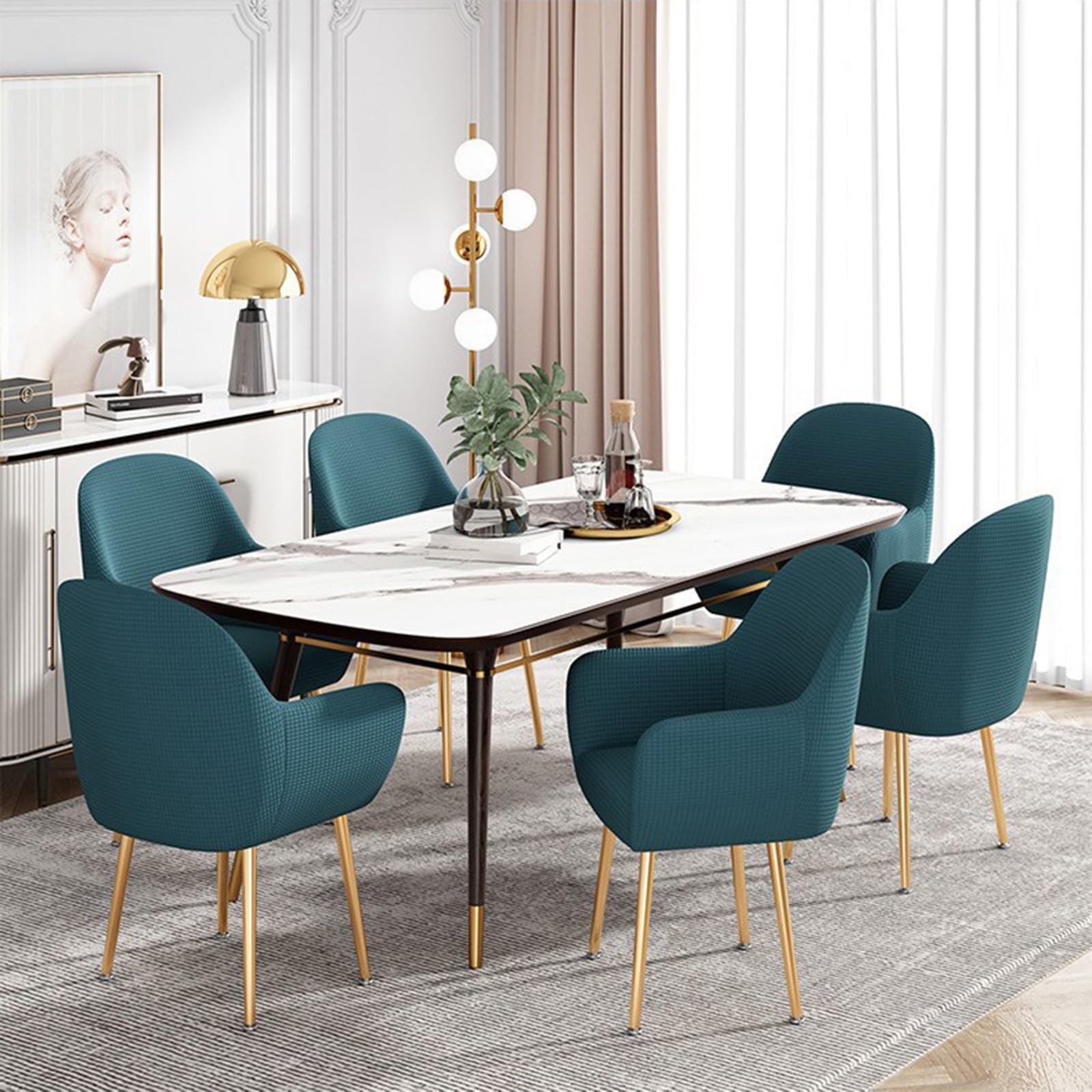 Funda moderna para silla de comedor, elástica y curvada, juego de 1, 2, 4 o 6, con reposabrazos, perfecta para el hogar, cocina, bodas, fiestas o banquetes