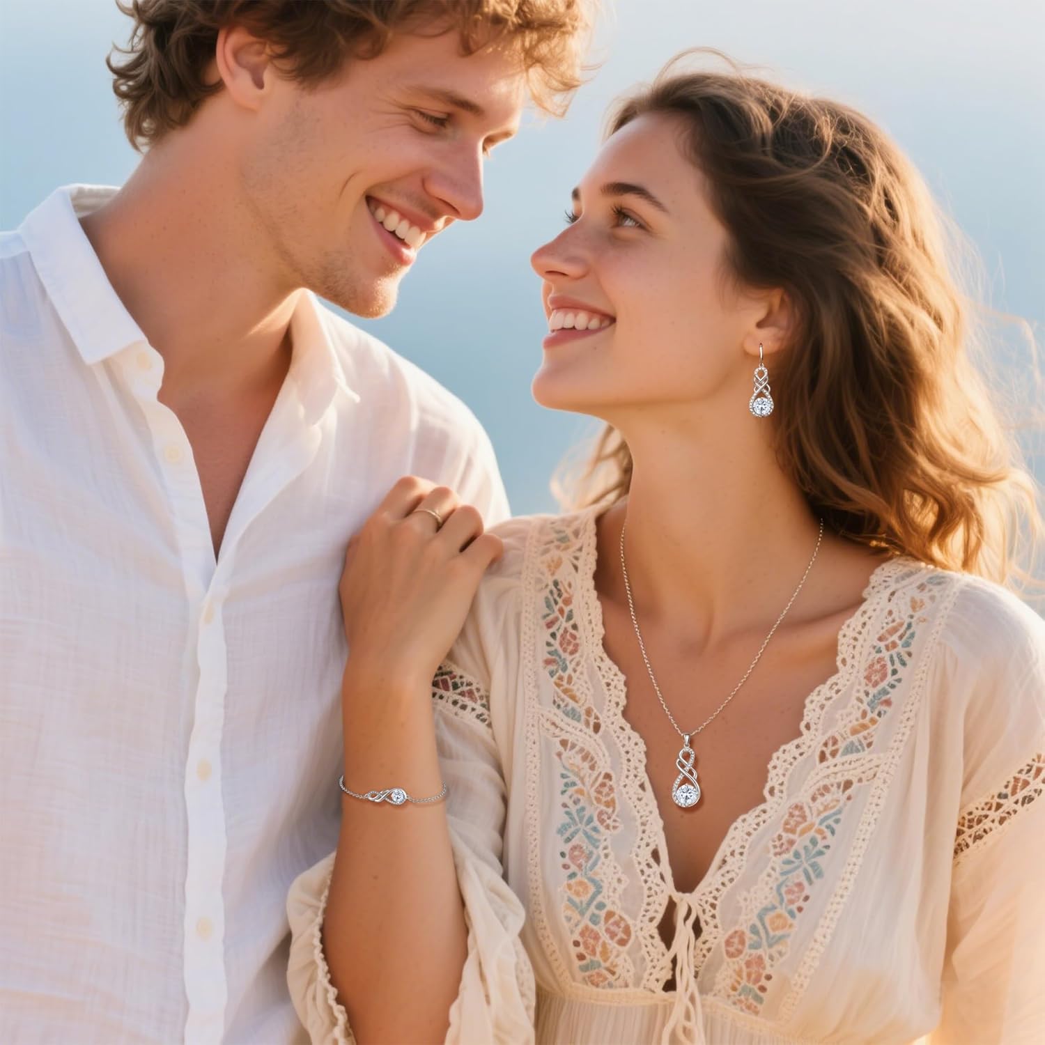 Gemstone Infinity Pendant Necklaces for Women, S925 Sterling Silver Round cut Zircon Necklace Birthstone Jewelry Gift for Her - Image 3