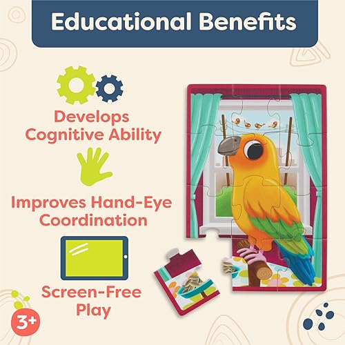 Miniatura 10 de B. toys - Pack o' Puzzles - Dinosaurios - Juego de rompecabezas de madera - 4 rompecabezas de dinosaurios - Rompecabezas prehistórico clásico -