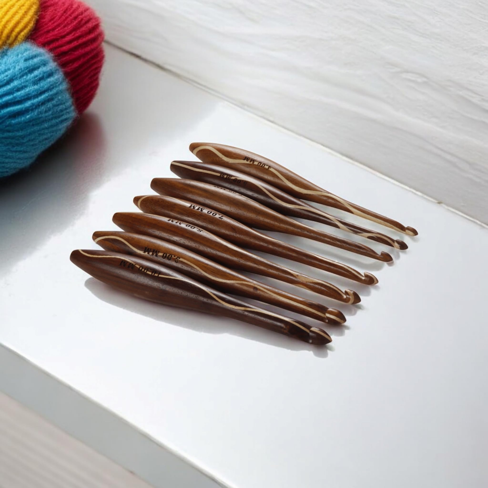 Agujas de ganchillo de palisandro, kit de herramientas de tejer hechas a mano de 4 a 10 mm 8
