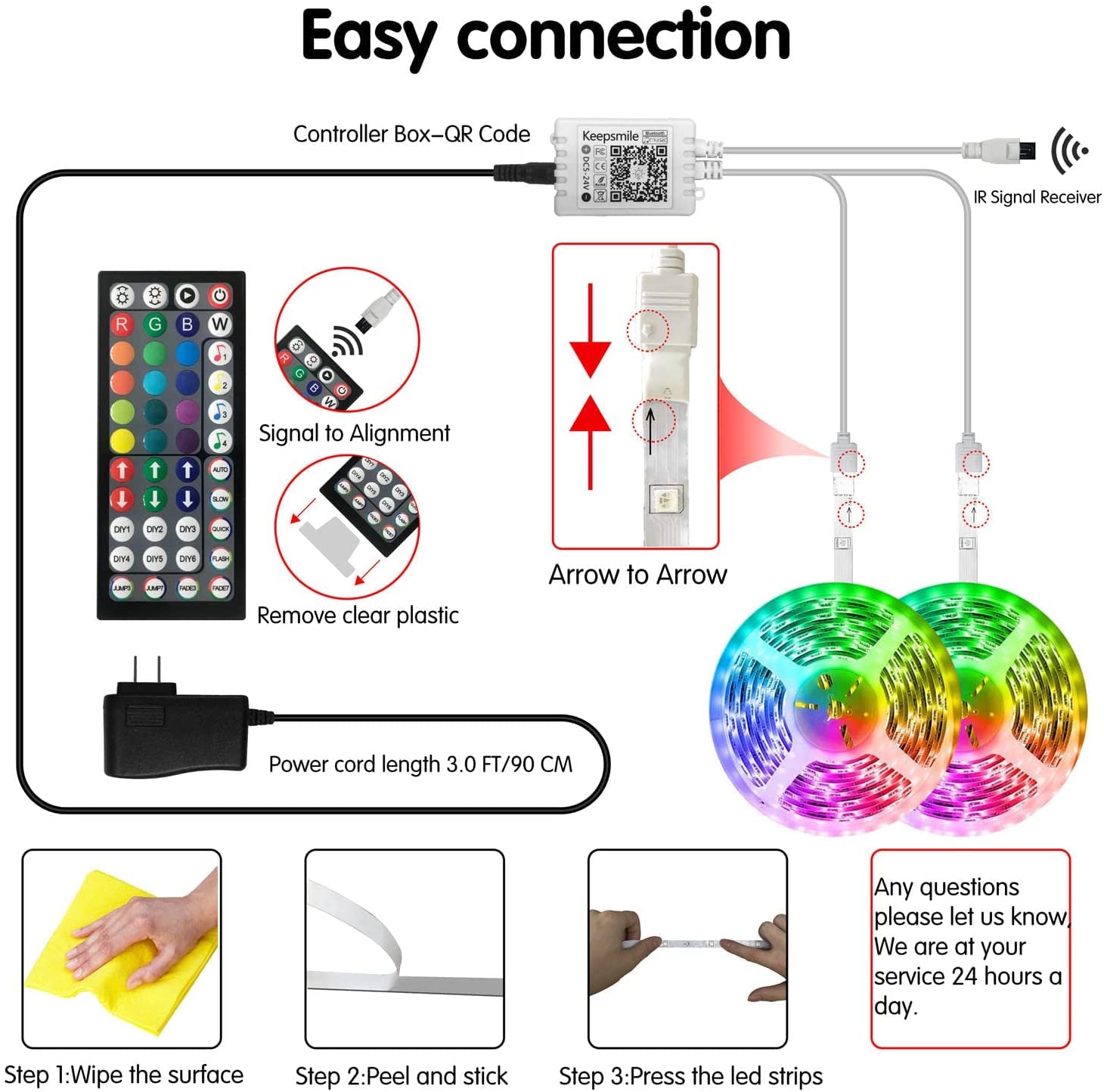 Buy Keepsmile 100ft Led Strip Lights (2 Rolls of 50ft) Bluetooth Smart