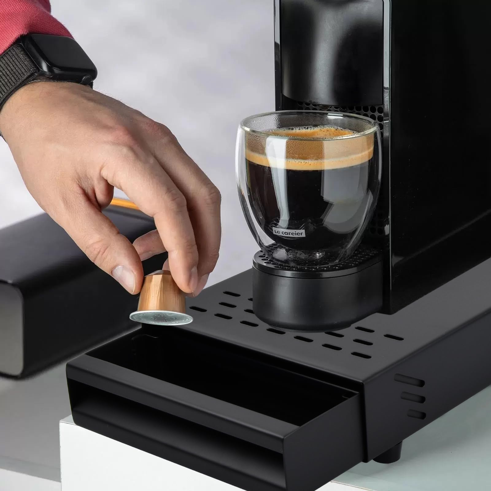 Récipient à Café Moulu en Acier Inoxydable, Tiroir à Expresso Knock Box, Bac à Expresso de Type Tiroir Détachable avec Barre de Frappe Amovible, (Noir)