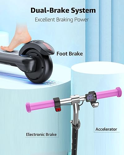 Miniatura 3 de Gyroor H30 Max Scooter eléctrico para niños, pantalla LED, potente motor de 150 W, sistema de freno doble, altura y velocidad ajustables