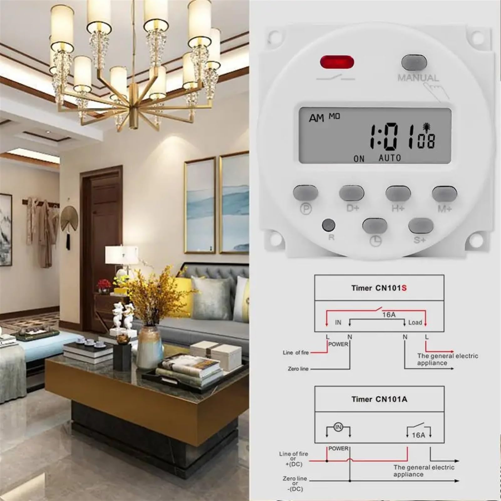 Temporizador digital LCD con intervalo de 1 segundo, 5 V, 12 V, 24 V, 110 V, 220 V, programador de relé de tiempo programable semanal de 7 días CN101S(5v)