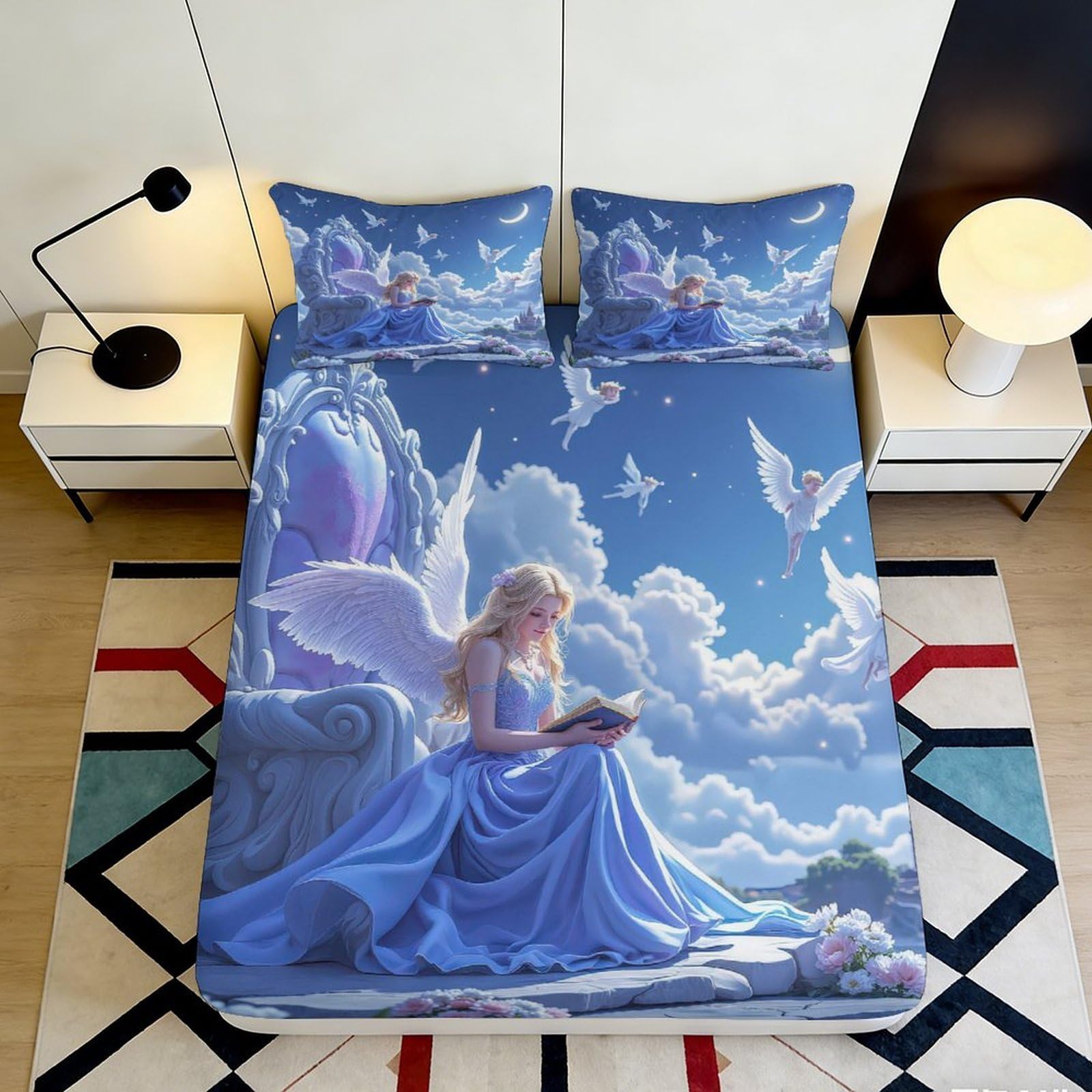 3D Printed Patchwork Fitted Sheet Microfiber Non-Slip Deep Pocket Patchwork Mattress Fitted Cover Washable 160x200x25cm